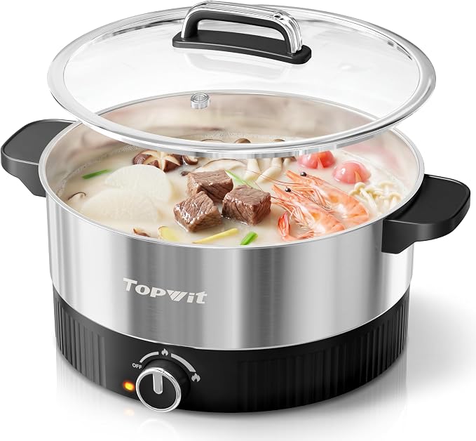 TOPWIT 4.5L Hot Pot Electric, Stainless Steel Electric Pot with Dual Power | 1200W Fast Heating, Electric Hot Pot for Cooking Hotpot, Soup, Pasta, Perfect for Family Dinner & Party, Black
