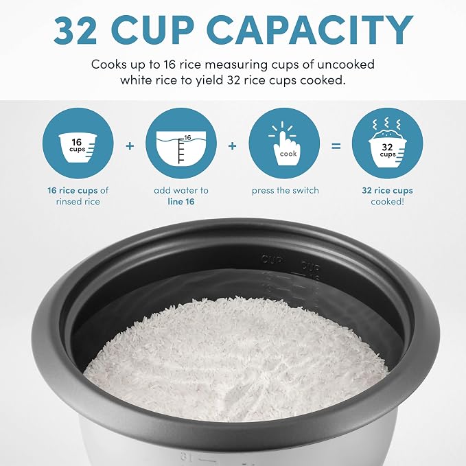 Aroma Housewares 32-Cup (Cooked) (16-Cup UNCOOKED) Pot Style Rice Cooker (ARC-7216NG) , White
