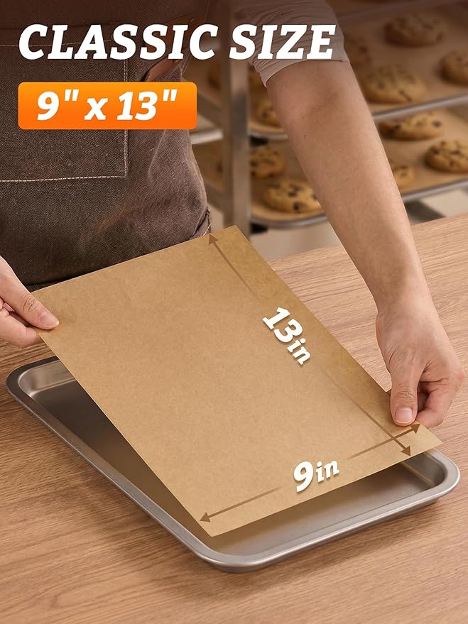 SMARTAKE 400 Pcs Parchment Paper Baking Sheets, 9x13 Inches Non-Stick Precut Baking Parchment, for Baking Grilling Air Fryer Steaming Bread Cup Cake Cookie and More (Unbleached)