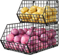 X-cosrack Stackable Wire Baskets for Counter, Fruit and Vegetable Storage, Potato and Onion Storage Bin，Kitchen Pantry Organizer - Wall Basket for Produce/Snack/Can, Large, Black