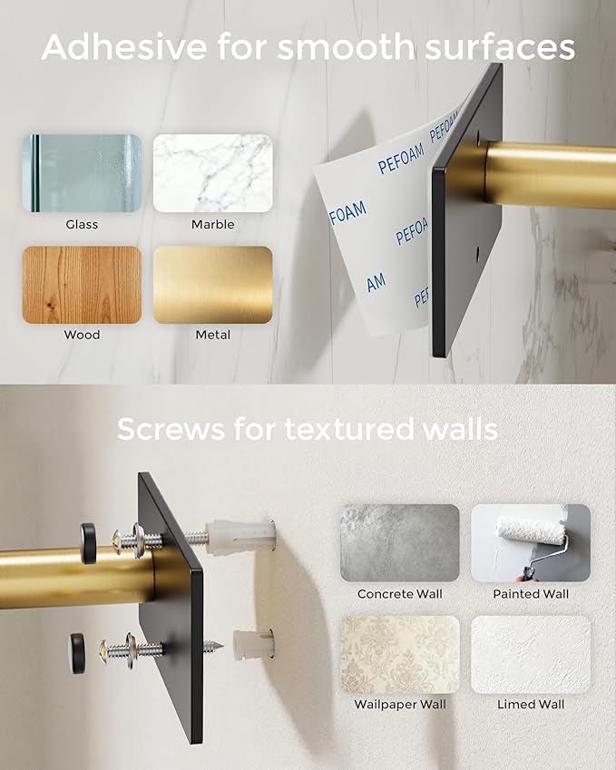 Paper Towel Holder Under Cabinet, Self Adhesive or Wall Mount Hanging Paper Towel Holder with Damping Effect, Single Hand Operable, Stainless Steel for Kitchen Bathroom (Black&Gold)