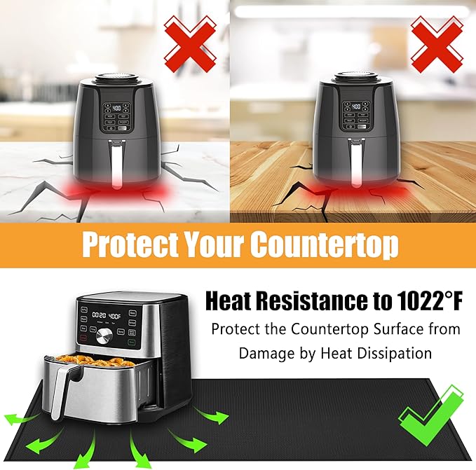 Extra Large Heat Resistant Mat for Countertop, 24 x 48in Fireproof Silicone Mats for Kitchen Counter, Easy to Clean Countertop Protector Mat for Air Fryer, Coffee Maker, Toaster, Oven, Black