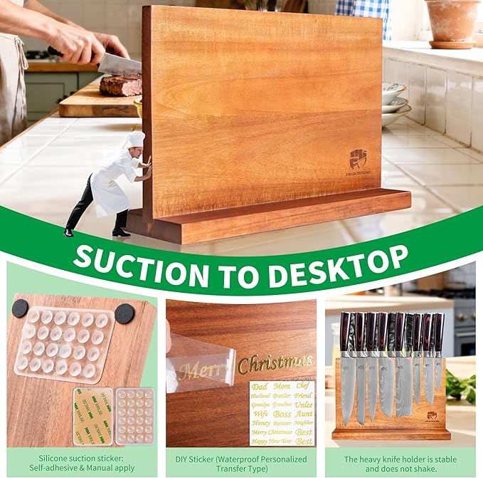 FULLHI Kitchen Magnetic Knife Block Holder, Knife Magnetic Strip with Enhanced Magnets natural wood Multifunctional Storage Holder for Kitchen Utensil, Knife Set, Scissors,Spice Ja