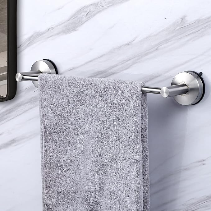 DGYB 17-Inch Brush Suction Cup Towel Bar – No-Drill Wall-Mounted Bathroom & Kitchen Towel Holder, Stainless Steel, Rust-Resistant, Easy Install