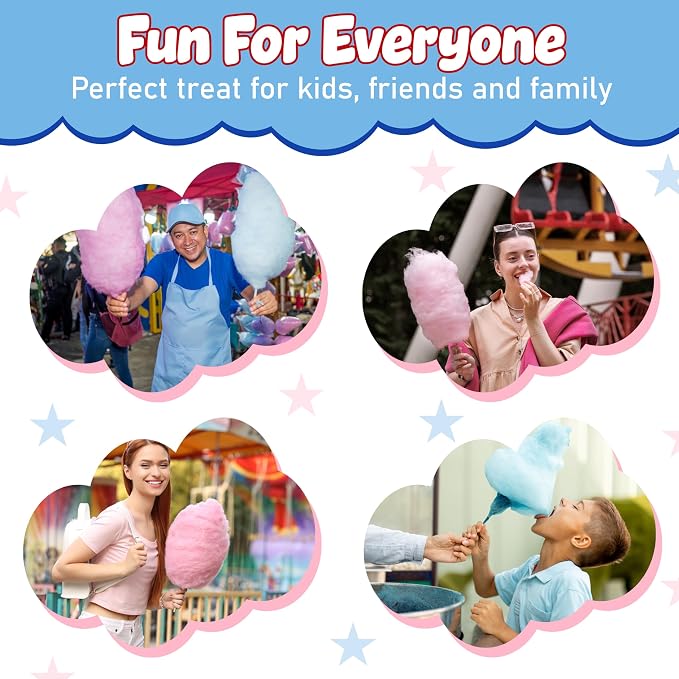 Perfectware Cotton Candy Floss Sugar – 2 Pack 3.25oz Cartons (Blue Raspberry & Pink Vanilla) – Concession Essentials Carnival Style Floss Sugar for Cotton Candy Machines – Fun Fair & Party Treats