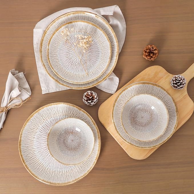 DOMICREVERY Ceramic Dinnerware Sets for 4, 12 pcs plates and Bowls Sets, Bloom