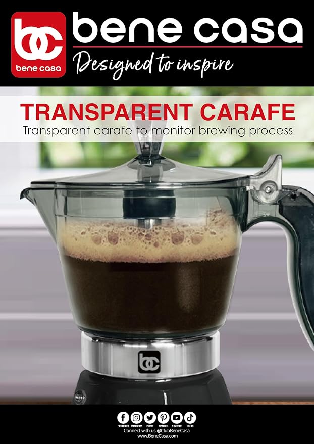 Bene Casa Black Portable Electric Espresso Maker/Cafetera, 1-3 Cups/Shots (1, BLACK)