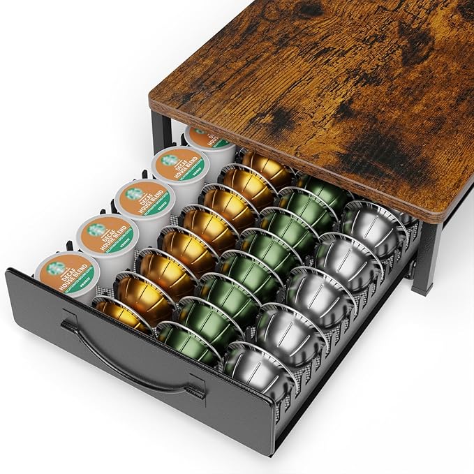 HFHOME Coffee Pod Holder Drawer Compatible with Nespresso, 48 Small or 24 Large VertuoLine Pods, Coffee Capsule Storage Organizer for Vertuo - Coffee Capsule Holder for Home Kitchen