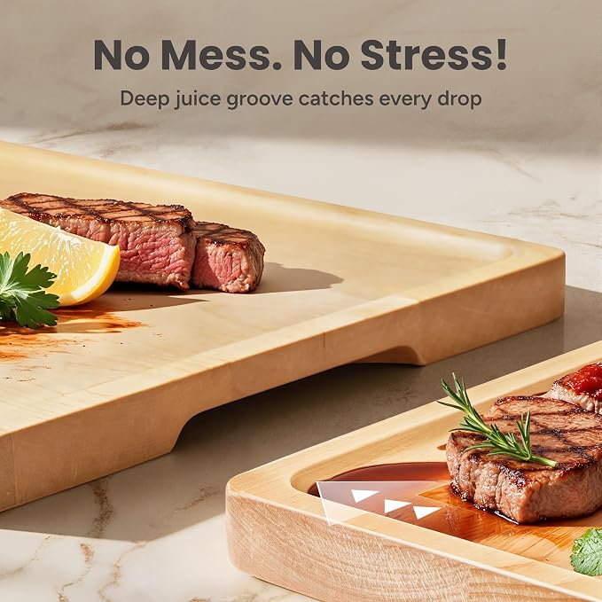 SMIRLY Wooden Cutting Board for Kitchen - Birch Wood Cutting Boards for Meal Prep, Serving, Charcuterie - Kitchen Gadgets, House Warming Gifts - Wood Chopping Board Set of 3 with Holder