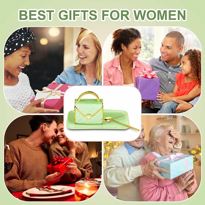 Zubebe 1 Set Coffee Mug Elegant Handbag Shaped Cup Modern Ceramic Purse Mug with Spoon and Saucer, 10oz Cute Creative Tea Cup for Woman Girls Gift (Light Green)