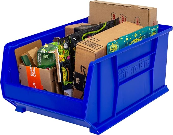 Akro-Mils 30288 Super-Size AkroBins Plastic Storage Bins, Space-Saving Stackable Bins for Garage, Classroom, Warehouse Organization, 24" L x 16" W x 11" H, Blue, 1-Pack