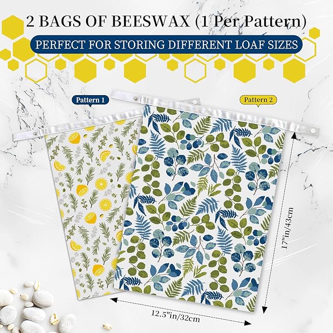 Reusable Beeswax Bread Storage Bag, Floral Pattern with Lemon Design, Eco Storage Solution for Fresh Baked Goods