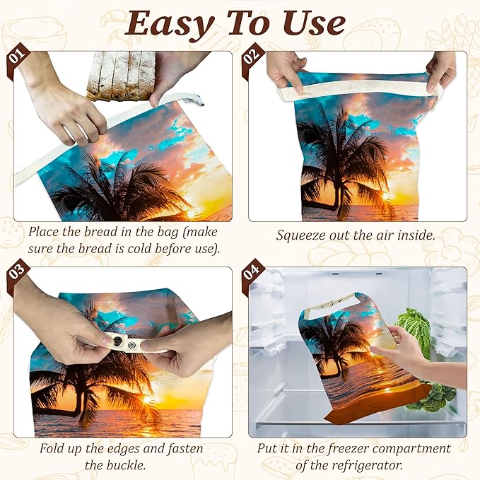 Bread Bags for Homemade Bread, Tropical Palm Sunset Trees Sea Beach 2 Pack Linen and Beeswax Sourdough Storage Bags, Reusable Keeper, Keeps Breads Fresh Longer, Gifts for Bakers