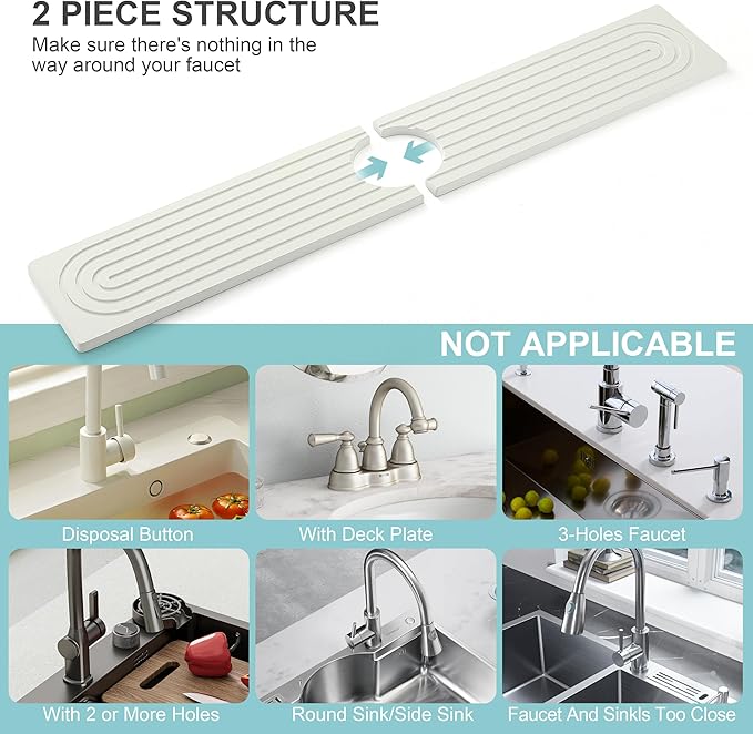 Faucet Mat for Kitchen Sink, Diatomite Fast Drying Stone Sink Tray, Super Absorbent, Prevents Moisture Buildup - Faucet Splash Guard for Bathroom Counter, Kitchen [White, 23.6" x 3.9"]