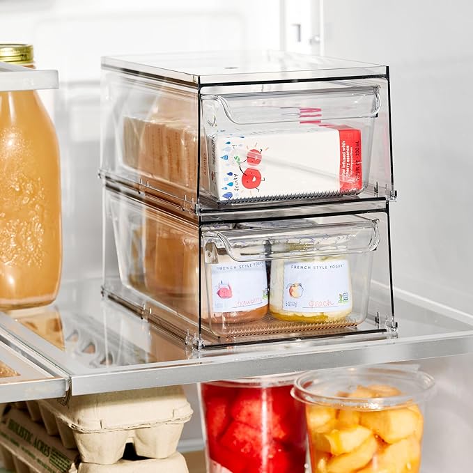iDesign Stackable Kitchen Storage Drawer for Fridge, Pantry, Under-Sink, or Cabinet - Set of 4 - Clear
