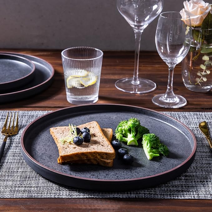 LERATIO Ceramic Dinnerware Sets for 6, High Edge Stoneware Plates and Bowls Set, Chip and Crack Resistant | Oven & Dishwasher & Microwave Safe Dishes Set, Service for 6 -Ashen