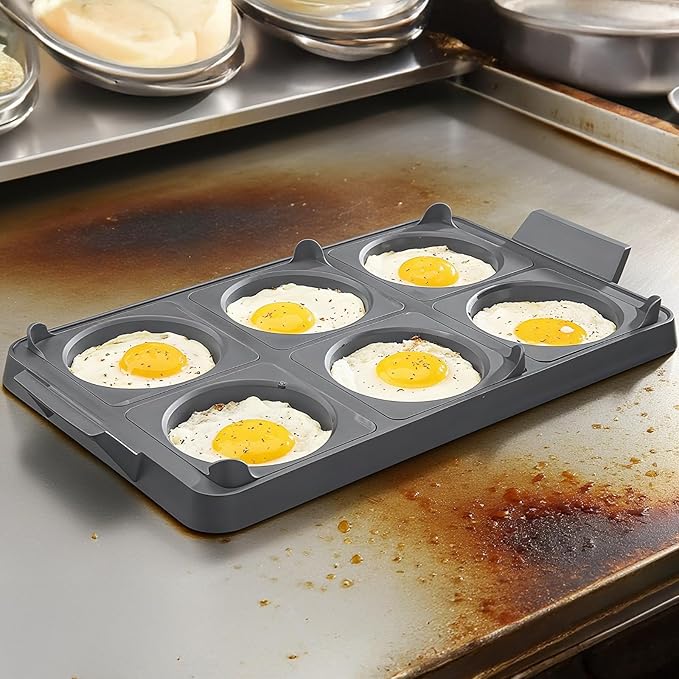 Silicone Egg Molds, 6-Hole Nonstick Rings for Frying Eggs, Compatible with Blackstone Griddle Cookware, Integrated Tray with Flexible Handles, High Heat Resistant, Perfect for Pancakes
