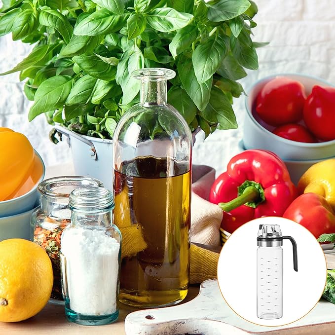 uxcell 2Pcs Oil and Vinegar Dispenser Set, 18.6oz/550ml Glass Oil Bottle with No Drip Spout, Glass Oil Dispenser with Scale for Kitchen Cooking