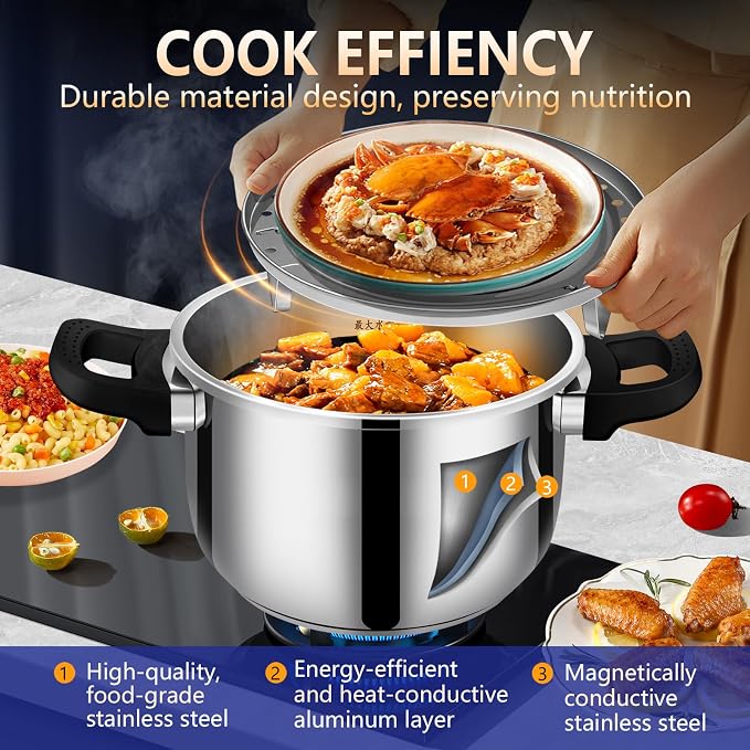 Stainless Steel Pressure Cooker 4 quart Commercial Stove Top Pressure Cooker for canning, One-Hand Locking, Compatible with Gas & Induction, Fast Cooking for small Meals, Dishwasher Safe, mini