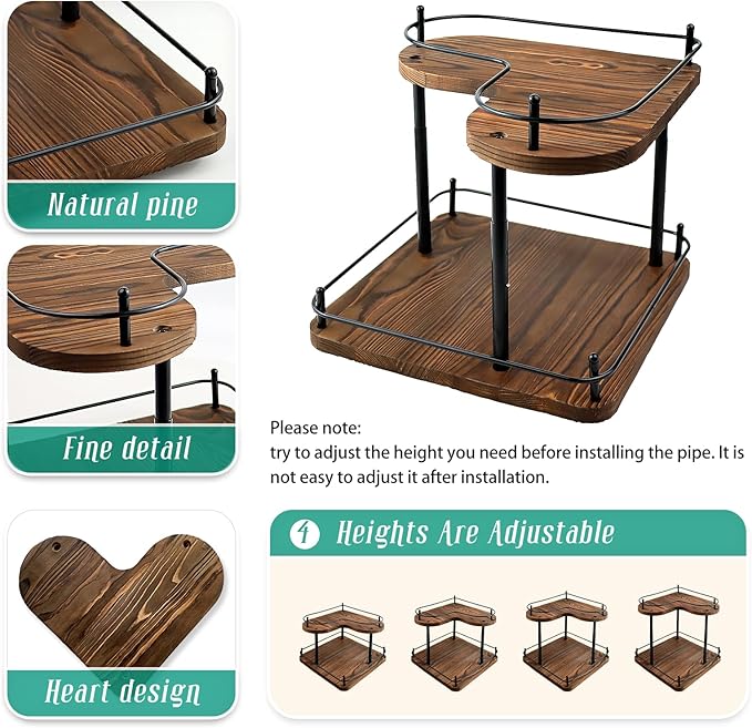 2 Tier Wooden Spice Rack Organizer, 360° Rotating Lazy Susan, 11.8 Inch Large Capacity Countertop Spice Shelf, Adjustable Height, Pine Wood, for Kitchen Bathroom Cosmetic Storage gift set