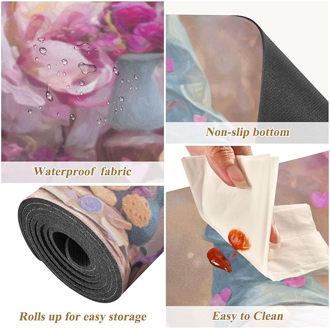 2 in 1 Table Runner Trivet for Hot Pots and Pans Heat Resistant Non Slip Waterproof 39 x 12 Inch Decorative Table Protector for Kitchen Countertop Valentines Gnomes Hearts Flowers Purple