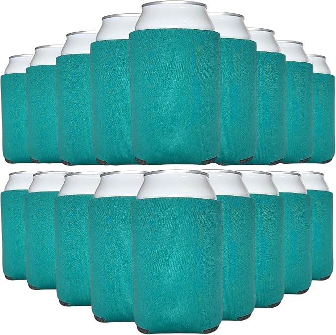 TahoeBay Bulk Blank Beer Can Cooler Sleeves (50-Pack) Sublimation Blanks for Vinyl Plain Soft Foam Can Sleeves Coolers for Soda Cans & Bottles Black, White, Assorted Solid Color (Teal)