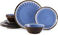 Melamine Dinnerware Sets 12 Pcs, Plates and Bowls Sets, Melamine Plates, Outdoor Dishes Sets, Unbreakable Dinnerware, Serving Dishes for Entertaining, Dishwasher Safe, BPA Free (Classic Blue)