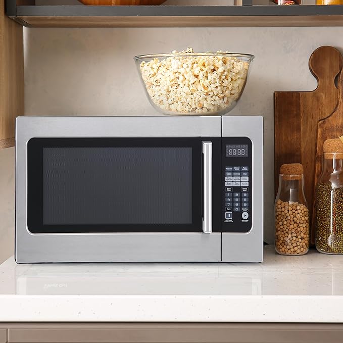 24.4 in. W. 2.2 cu. ft. Countertop Microwave Oven in Stainless Steel, with Gray Cavity