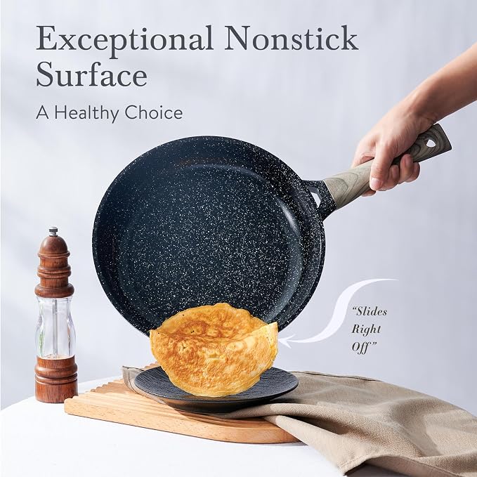 USELUCK Pots and Pans Set Non Stick Non-Toxic 22 Pcs Ceramic Cookware Sets Nonstick Kitchen Pot&Pan With Lid Jet Black Granite Induction Compatible with Glass Lids Crepe Frying Pan PFOA/PFOS-Free