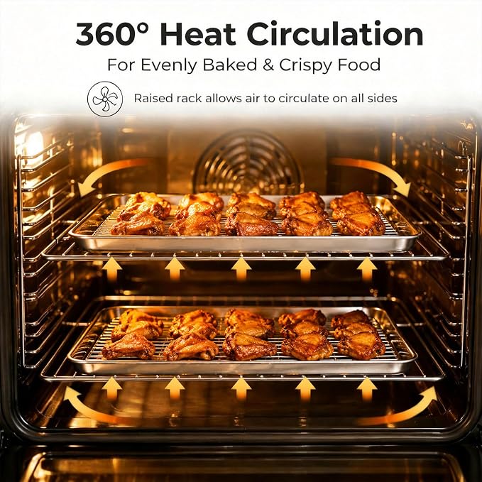 Onader Baking Sheet with Wire Rack 9x13IN Stainless Steel Quarter Sheet Pan | Cookie Sheet and Cooling Rack Set of 2, Metal Toaster Oven Pan Tray, 2 Pans + 2 Racks