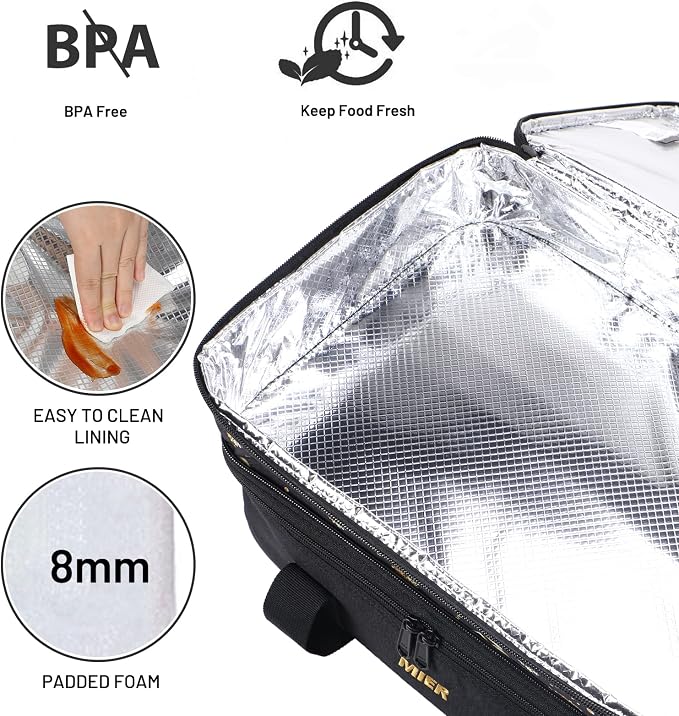 MIER Insulated Double Casserole Carrier Bag for Lasagna Lugger, Potluck Parties, Picnic, Beach, Fits 9 x 13 Inches Baking Dish, Casserole Dish, Expandable, Black