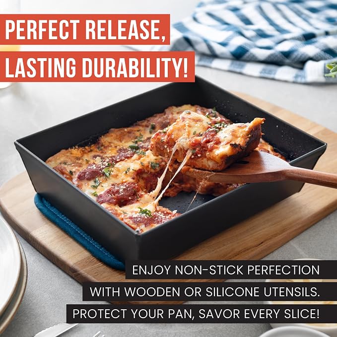 Chef Pomodoro Detroit Style Pizza Pan, 8x10in, Anodized Aluminum Deep Dish | Pre-Seasoned Nonstick Rectangular Bakeware, 2.5in Deep, Great for Casseroles, Focaccia & Deep Dish Desserts, Small Batch