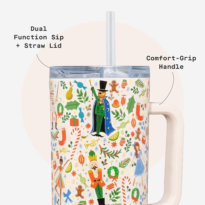 Corkcicle x Rifle Paper Co. Cruiser Insulated Tumbler with Handle & Straw - Keeps Drinks Cold 20 Hours - BPA-Free - Gift for Mom - Great for Mother's Day or Christmas - 40 oz - Nutcracker Ballet