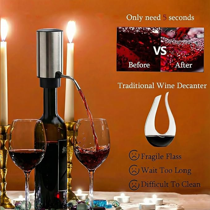 Rechargeable Electric Wine Opener Set, 4-in-1 Automatic Opener Kit with Aerator Pourer, Foil Cutter, Vacuum Pump and Stoppers - Ideal Gift for Mother's Day, Father's Day, Birthday and Anniversary