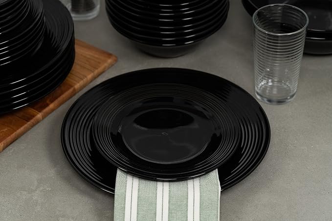 10 Strawberry Street Nova Black Round 62-Piece Dinnerware Set, Service for 6