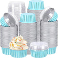 Gejoy 400 Pcs Aluminum Foil Baking Cups with Lids 5 oz Disposable Ramekins Mini Cake Pans Creme Brulee Cupcake Liners Muffin Tins Flan Mold Dessert Container for Wedding(Blue,Classic)