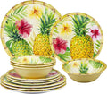 UPware 12 Piece Pineapple Melamine Dinnerware Sets, Outdoor Dishes Set, Plates and Bowls Sets, Service for 4, Multicolor