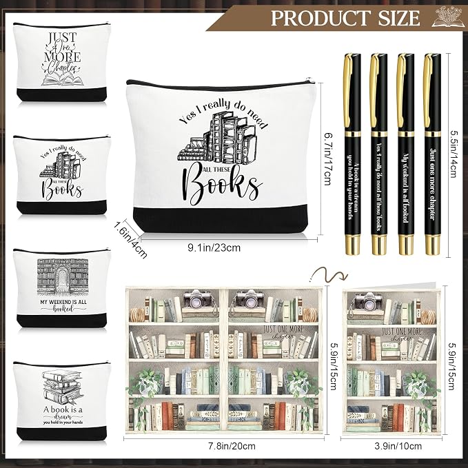 16 Pcs Books Club Gifts Book Lovers Gifts for Women Blind Date with a Read Include 16 oz Glass Cup Canvas Makeup Bag Ballpoint Pen Card for Librarian Reader Bookish Teacher