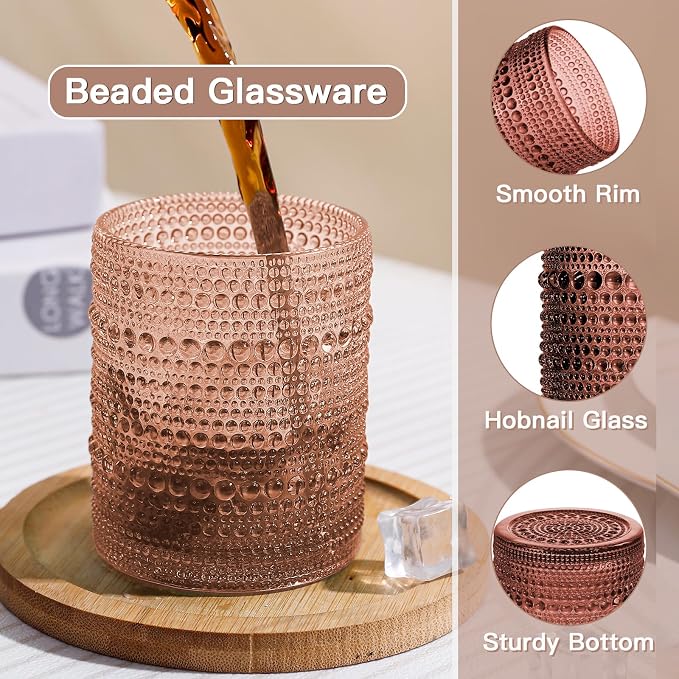 JOVGANK Venus Vintage Hobnail Drinking Glasses Set of 6, Embossed Water Tumbler 12oz, Kitchen & Bar Beaded Glass Cups, Beverage Glass Cups for Water, Beer, Juice, Housewarming Gift