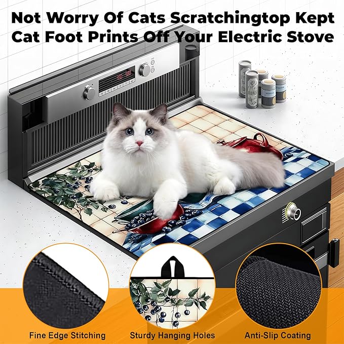 Heat-Resistant Glass Stove Top Cover with Anti-Slip Rubber Coating – Electric Stove Protector, Scratch-Resistant, Expands Counter Space, Stylish Kitchen Decor (Bilberry)
