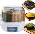 Rotating Grain Storage Bin 6 Grids Rice Container One-Click Output Large Capacity Food Dispenser For Rice Grains Sealed Moisture Proof Organizer (Grey) (Small)