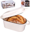 4.6 Quart Dutch Oven for Sourdough Bread Baking, Combo Oval Enameled Cast Iron Bread Pan with Lid, Bread Dutch Oven for a Crispy Crust, White