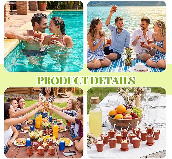 Patelai 24 Pack Flower Pot Dessert Cups with Shovel Spoons Plastic Cake Desserts Cups for Farmers Market Construction Birthday Party Baking Supplies, Ice Cream, Cupcakes, Yogurt, Pudding