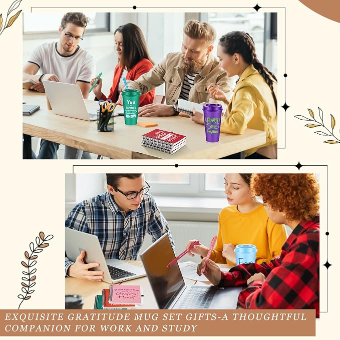 Skylety 24 Sets/96 Pcs Employee Appreciation Gift Baskets Bulk 16oz Inspirational Coffee Cup with Spiral Notebook, Pen & Keychain, Thank You Gifts for Staff, Teacher,Coworker, Team (Classic Color)