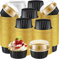 Gejoy 600 Pcs Aluminum Foil Baking Cups with Lids 5 oz Disposable Ramekins Mini Cake Pans Creme Brulee Cupcake Liners Muffin Dessert Container for Wedding Birthday Party (Classic,Black and Gold)