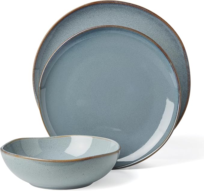 Oneida Dinnerware Set, Organic Shades Blue 18-Piece Dinnerware Set, Service For 6, Stoneware Material, Dishwasher And Microwave Safe, Bowls, Plates And Bowls, Dinner Dishes, Plates (Blue, 18 Piece)
