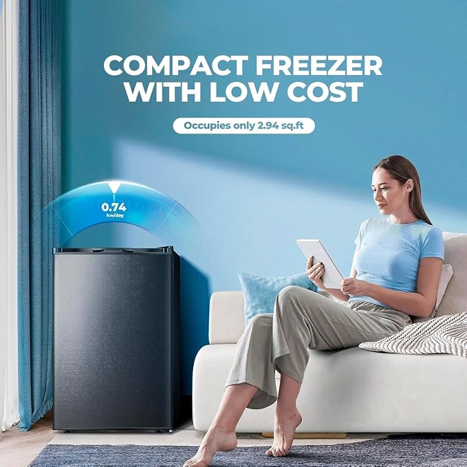 Electactic 3.0 Cu.ft Small Freezer, Mini Upright Freezer with 7 Adjustable Thermostat, Removable Shelves, Reversible Single Door, for Bedroom/Home/Dorms/Apartment (Black)