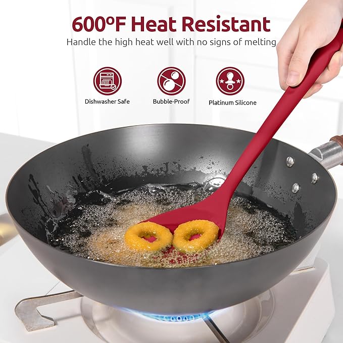 U-Taste 18/8 Stainless Steel Measuring Cups and Spoons Set of 10 and 600ºF Heat Resistant 13.76" Long, 3.63" Wide Wok Spatula for Kitchen Stir Fry (Red)