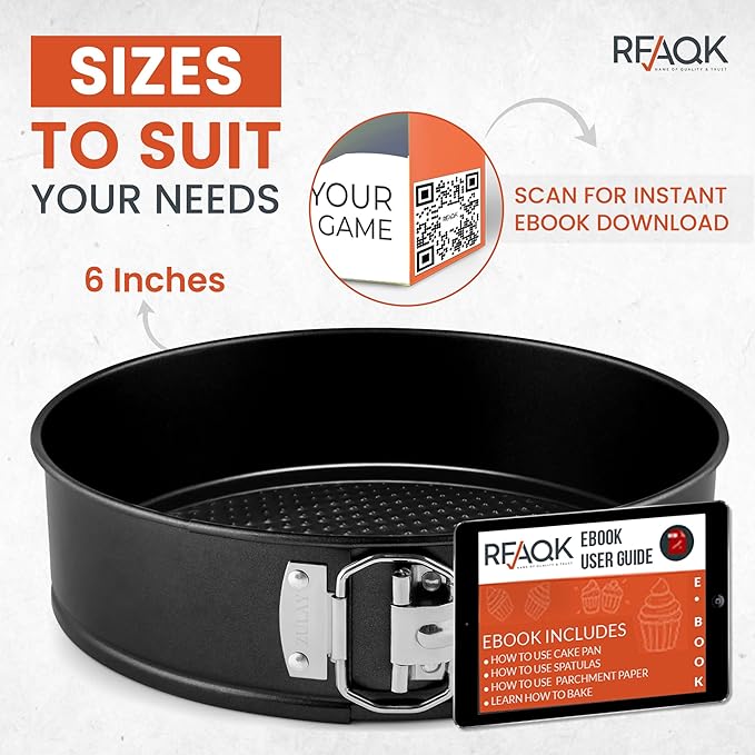 RFAQK 6 Inch Springform Pan with Removable Bottom & 50pcs Parchment Paper - Non-Stick Leakproof Cheesecake & Cake Pan 6 Inch, Fits 3 Qt Inst-Pot, Small Springform Pan for Baking