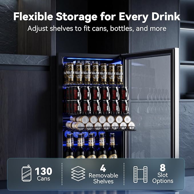 Manastin Beverage Refrigerator Cooler-Mini Fridge Freestanding Cooler with Glass Door, Adjustable Shelves & Digital Temperature Display for Soda, Wine or Beer (Silver, 3.2 Cu.Ft)
